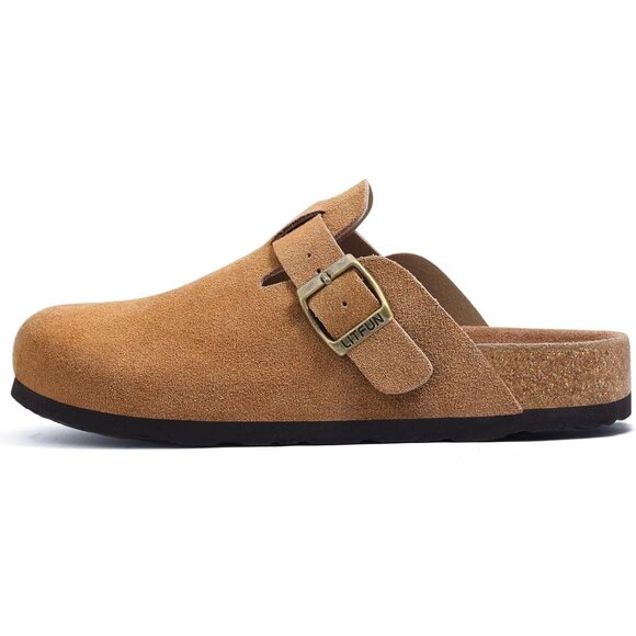 Women's Brown Genuine Suede Clogs Soft Footbed Leather Comfort Slip On Shoes - Picture 4 of 6